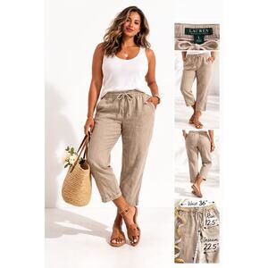 Lauren Ralph Lauren Linen Blend Cropped Pants Size L 36 Waist Resort Casual